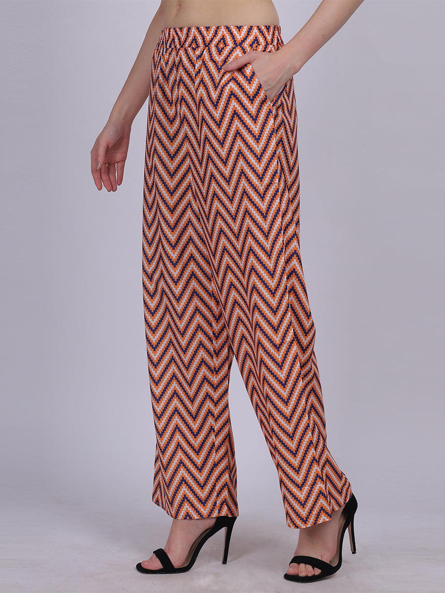 Orange Straight Fit Printed Palazzo Fashion Pants