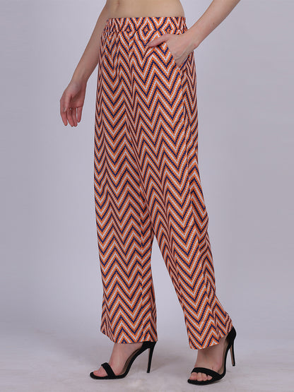 Orange Straight Fit Printed Palazzo Fashion Pants