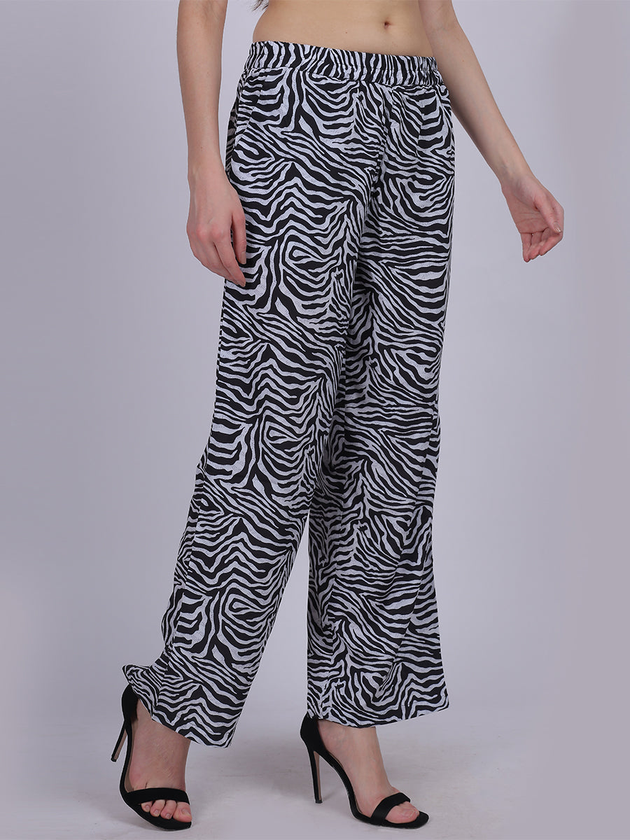 Black Zebra Straight Fit Printed Palazzo Fashion Pants