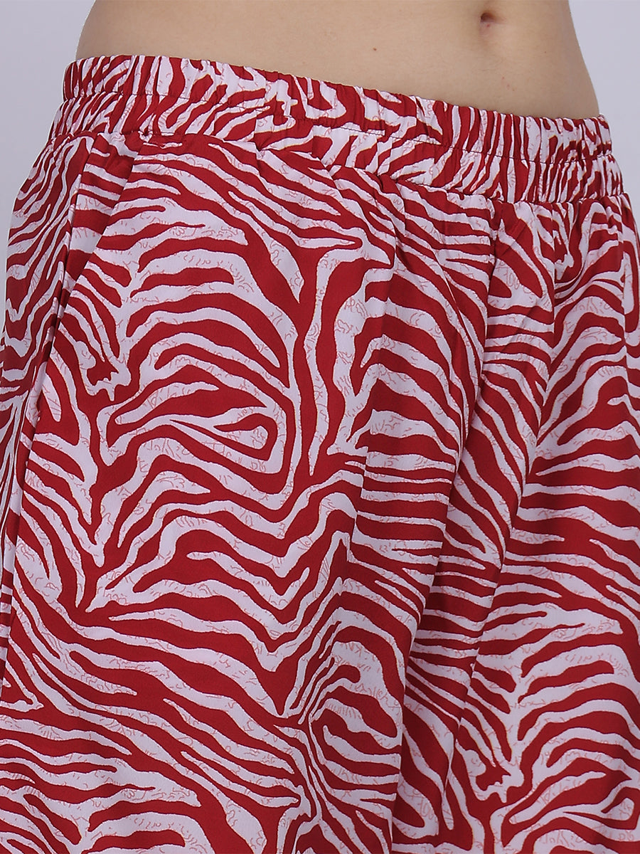 Red Zebra Straight Fit Printed Palazzo Fashion Pants