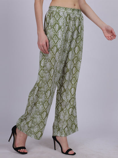 Green Snake Straight Fit Printed Palazzo Fashion Pants