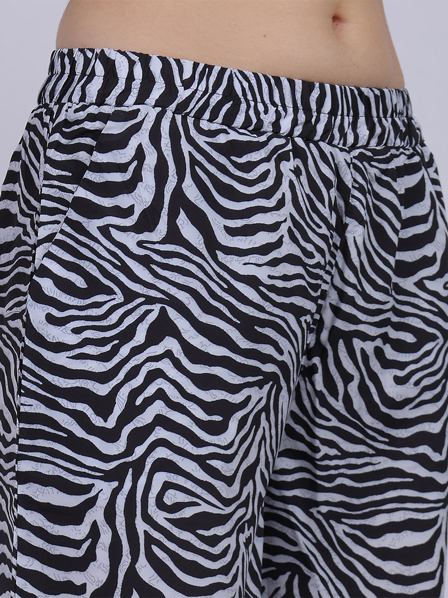 Black Zebra Straight Fit Printed Palazzo Fashion Pants