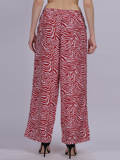 Red Zebra Straight Fit Printed Palazzo Fashion Pants