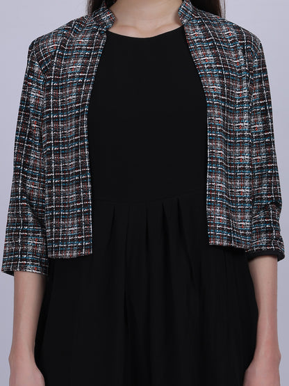 Plain Fashion Dress With Checkered Jacket