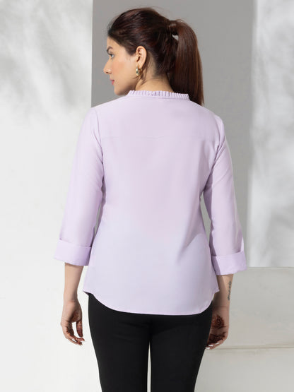 Lilac Solid Fancy Fashion Top With Lace