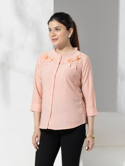 Pink Solid Fancy Fashion Top With Lace