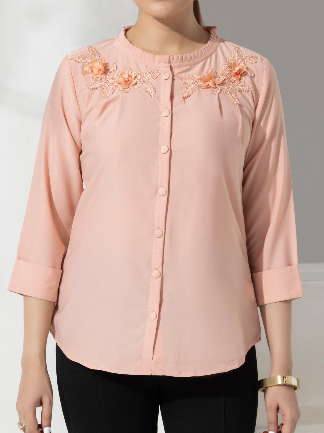 Pink Solid Fancy Fashion Top With Lace