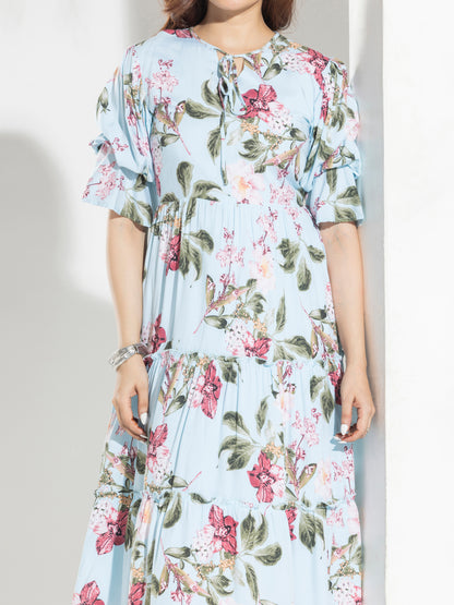 Fashion Floral Print Layered Dress