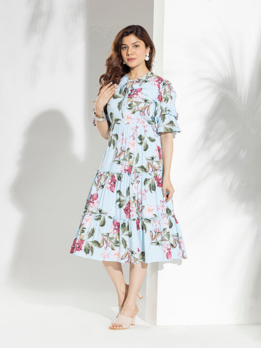 Fashion Floral Print Layered Dress