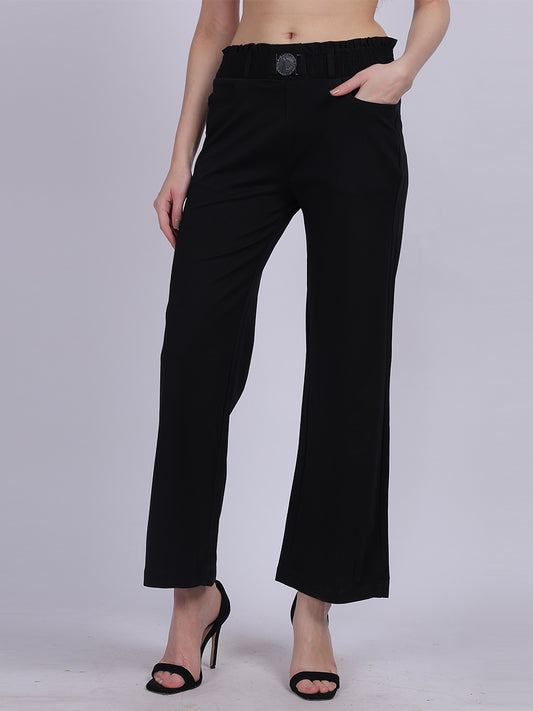 Black Straight Fit Stretchable Fashion Pants