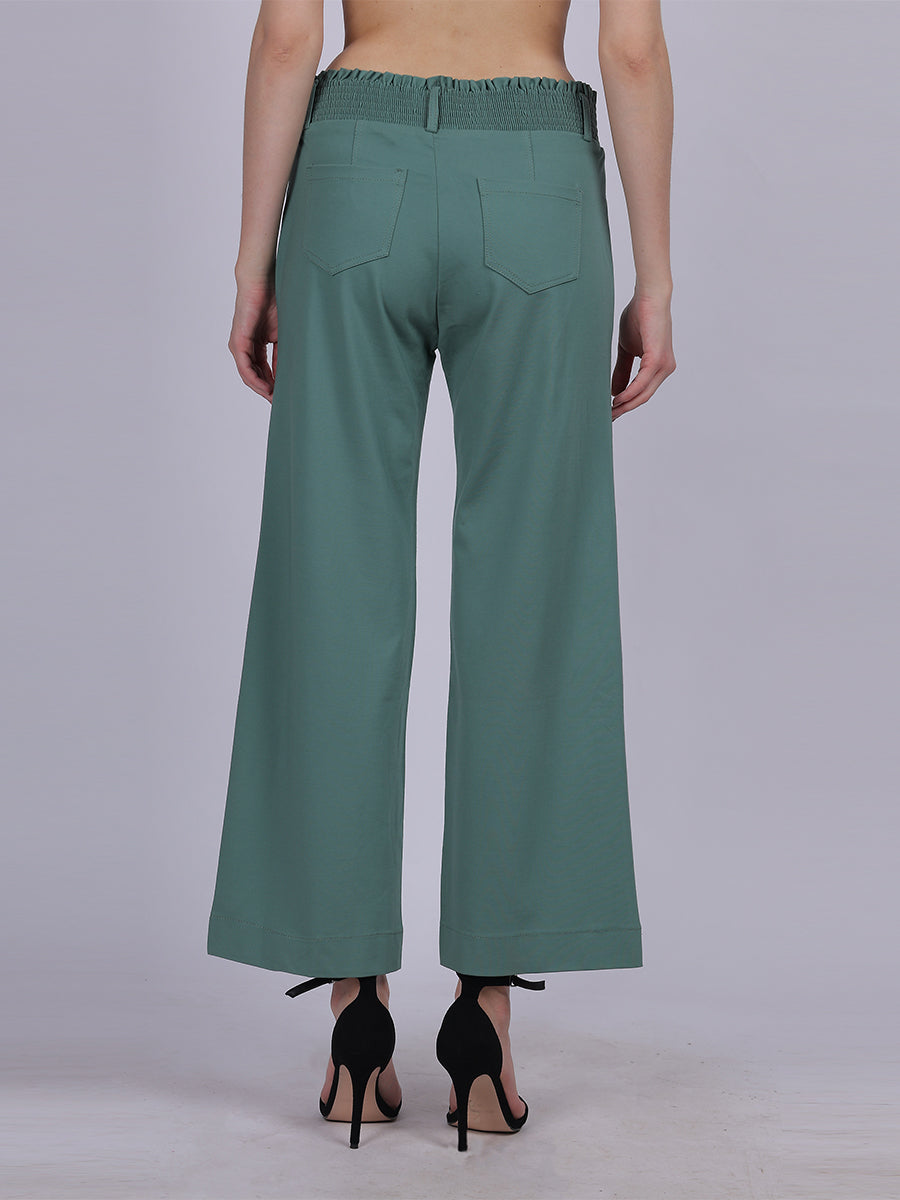 Sea Green Straight Fit Stretchable Fashion Pants