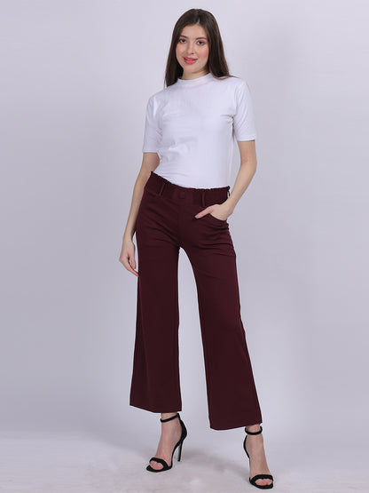 Wine Straight Fit Stretchable Fashion Pants