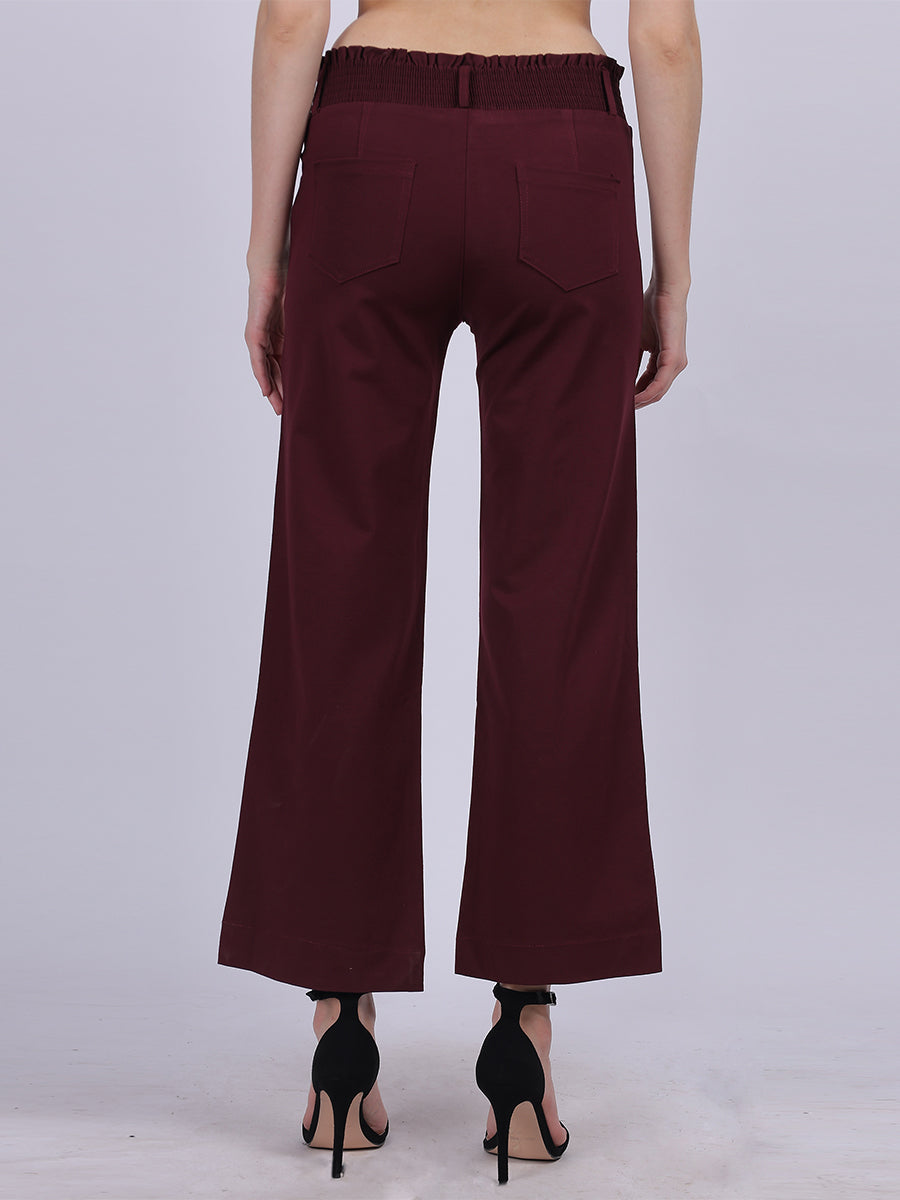 Wine Straight Fit Stretchable Fashion Pants