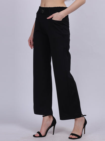 Black Straight Fit Stretchable Fashion Pants