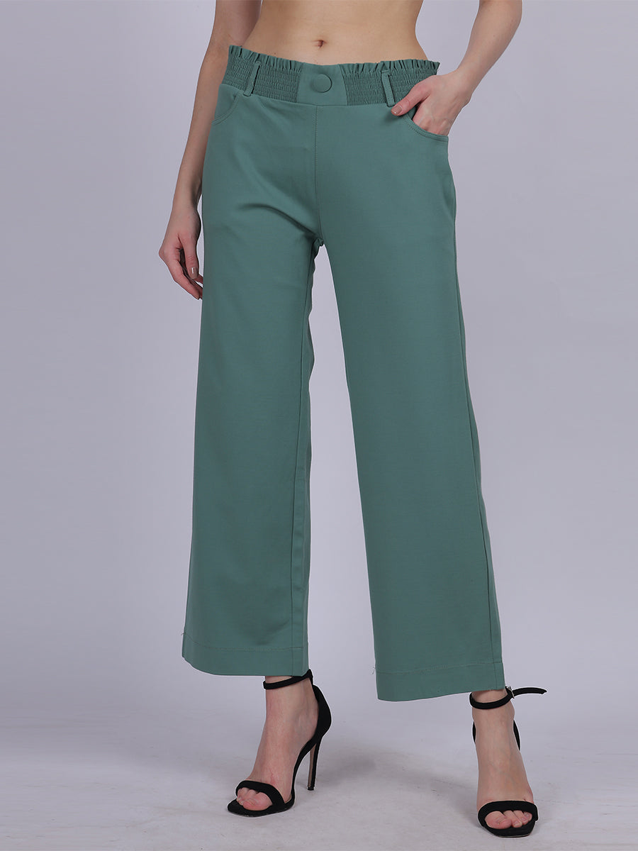 Sea Green Straight Fit Stretchable Fashion Pants