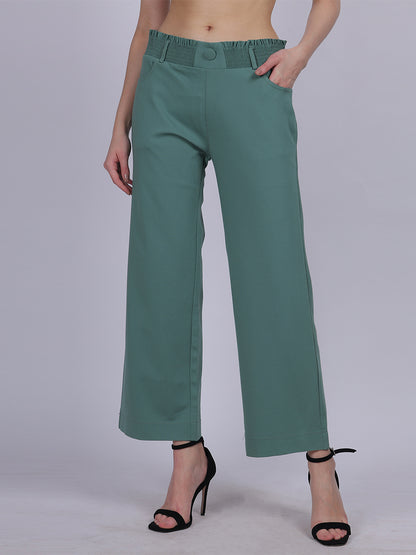 Sea Green Straight Fit Stretchable Fashion Pants