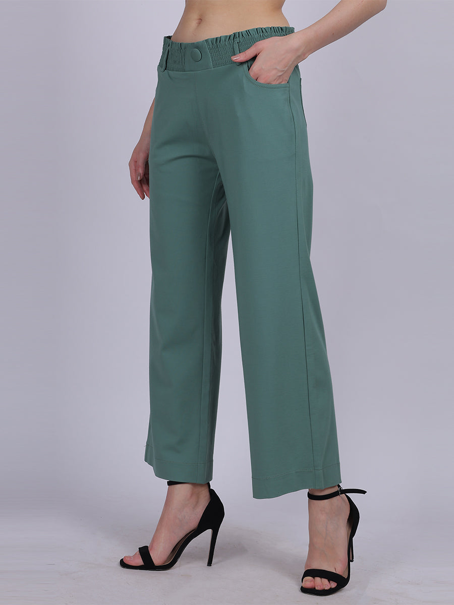 Sea Green Straight Fit Stretchable Fashion Pants