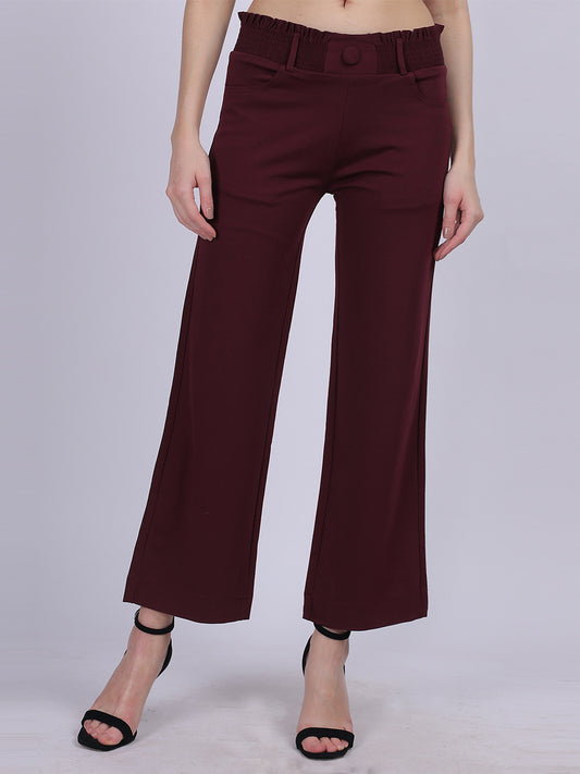 Wine Straight Fit Stretchable Fashion Pants