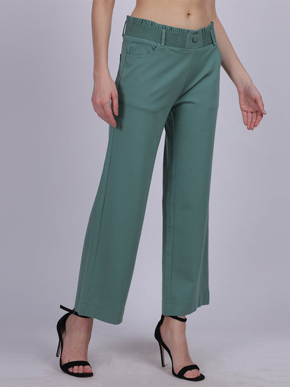 Sea Green Straight Fit Stretchable Fashion Pants