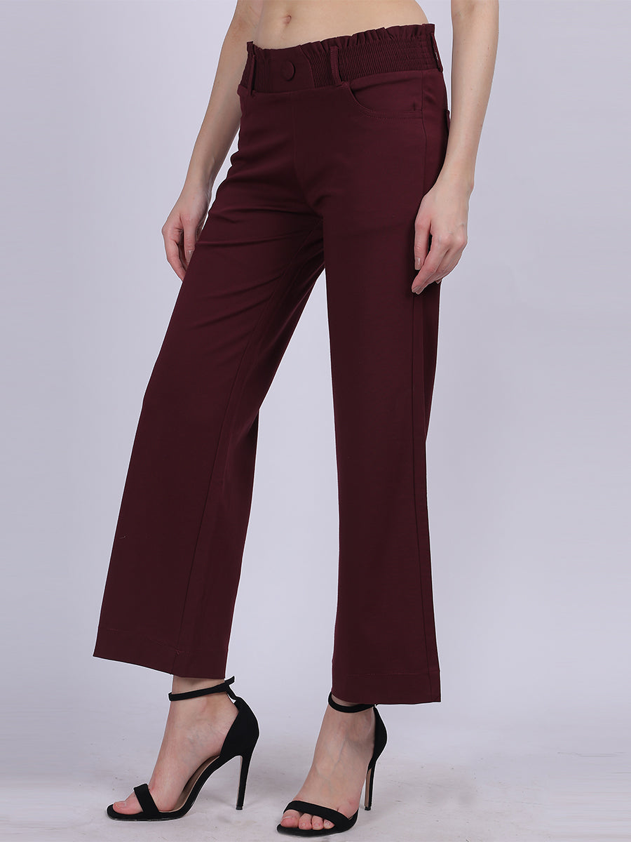 Wine Straight Fit Stretchable Fashion Pants