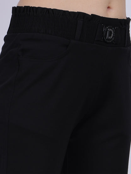 Black Straight Fit Stretchable Fashion Pants