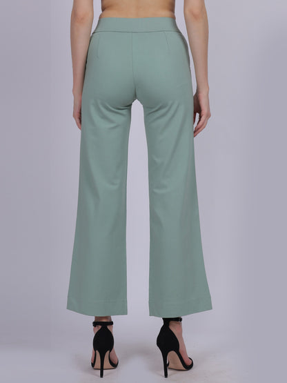 Sea Green Straight Fit Stretchable Fashion Pants