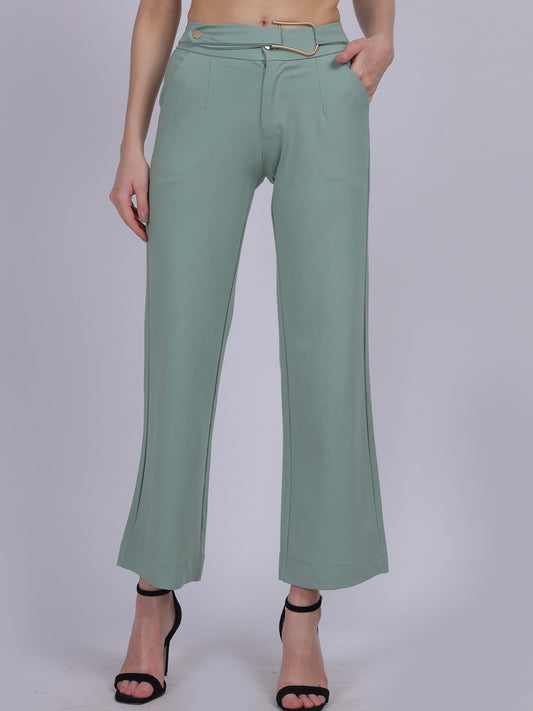 Sea Green Straight Fit Stretchable Fashion Pants