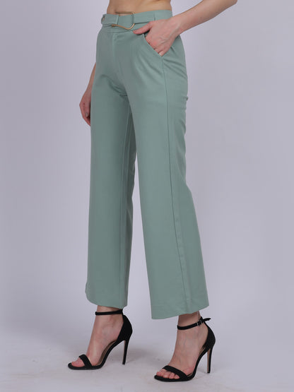 Sea Green Straight Fit Stretchable Fashion Pants