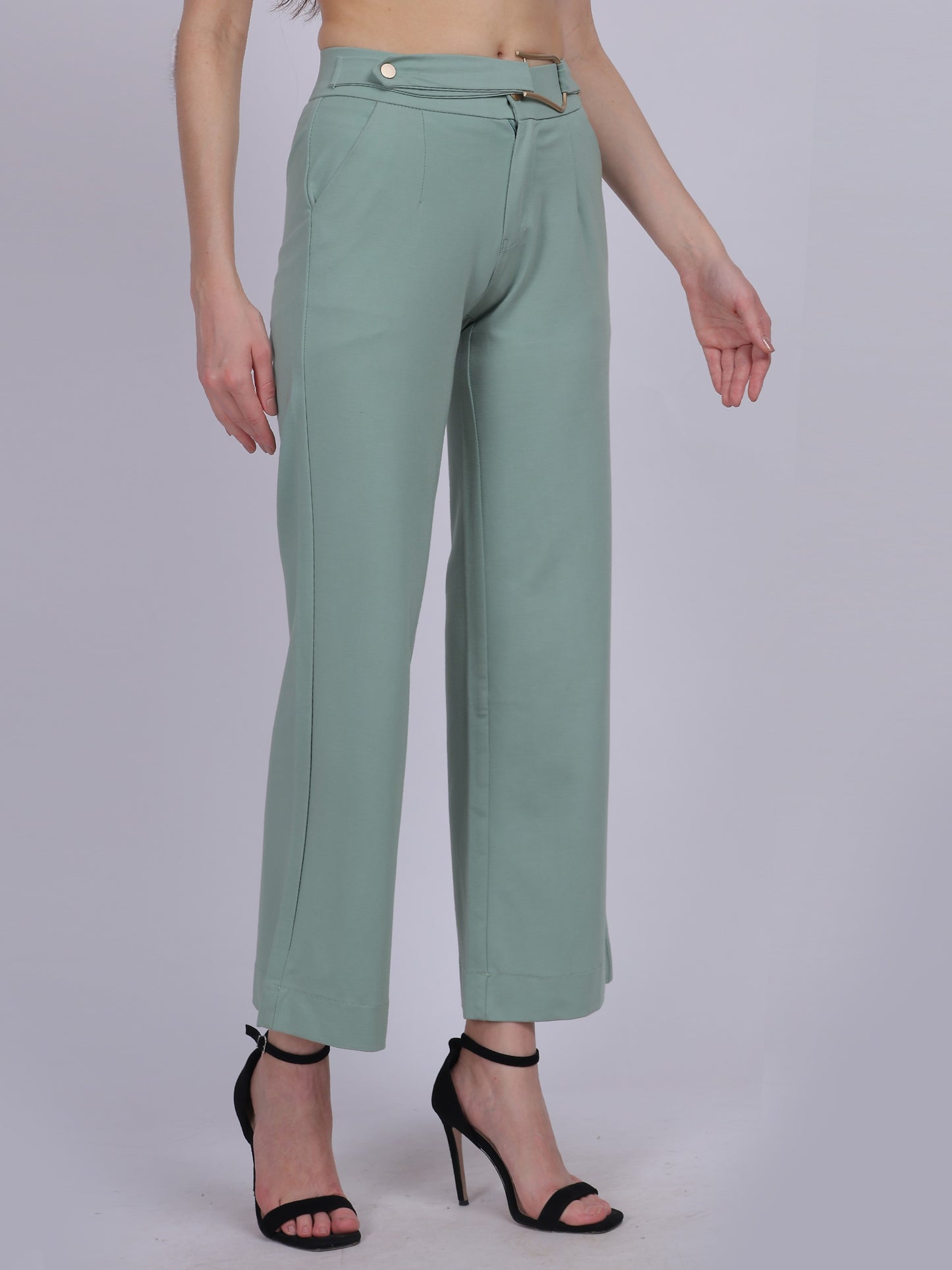 Sea Green Straight Fit Stretchable Fashion Pants