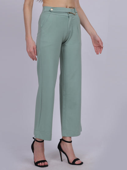 Sea Green Straight Fit Stretchable Fashion Pants