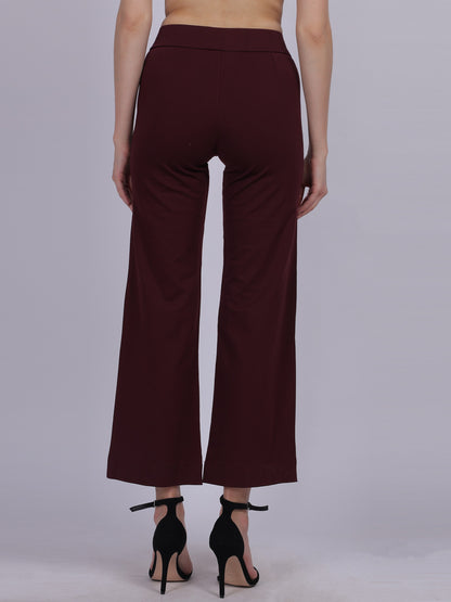 Wine Straight Fit Stretchable Fashion Pants