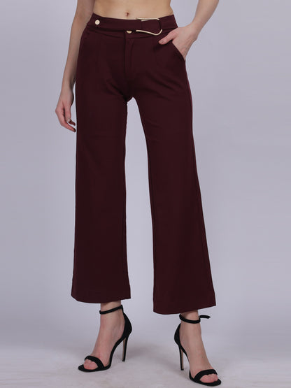 Wine Straight Fit Stretchable Fashion Pants