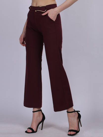 Wine Straight Fit Stretchable Fashion Pants