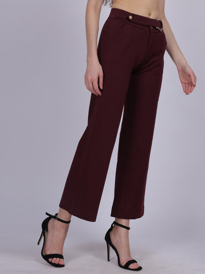 Wine Straight Fit Stretchable Fashion Pants