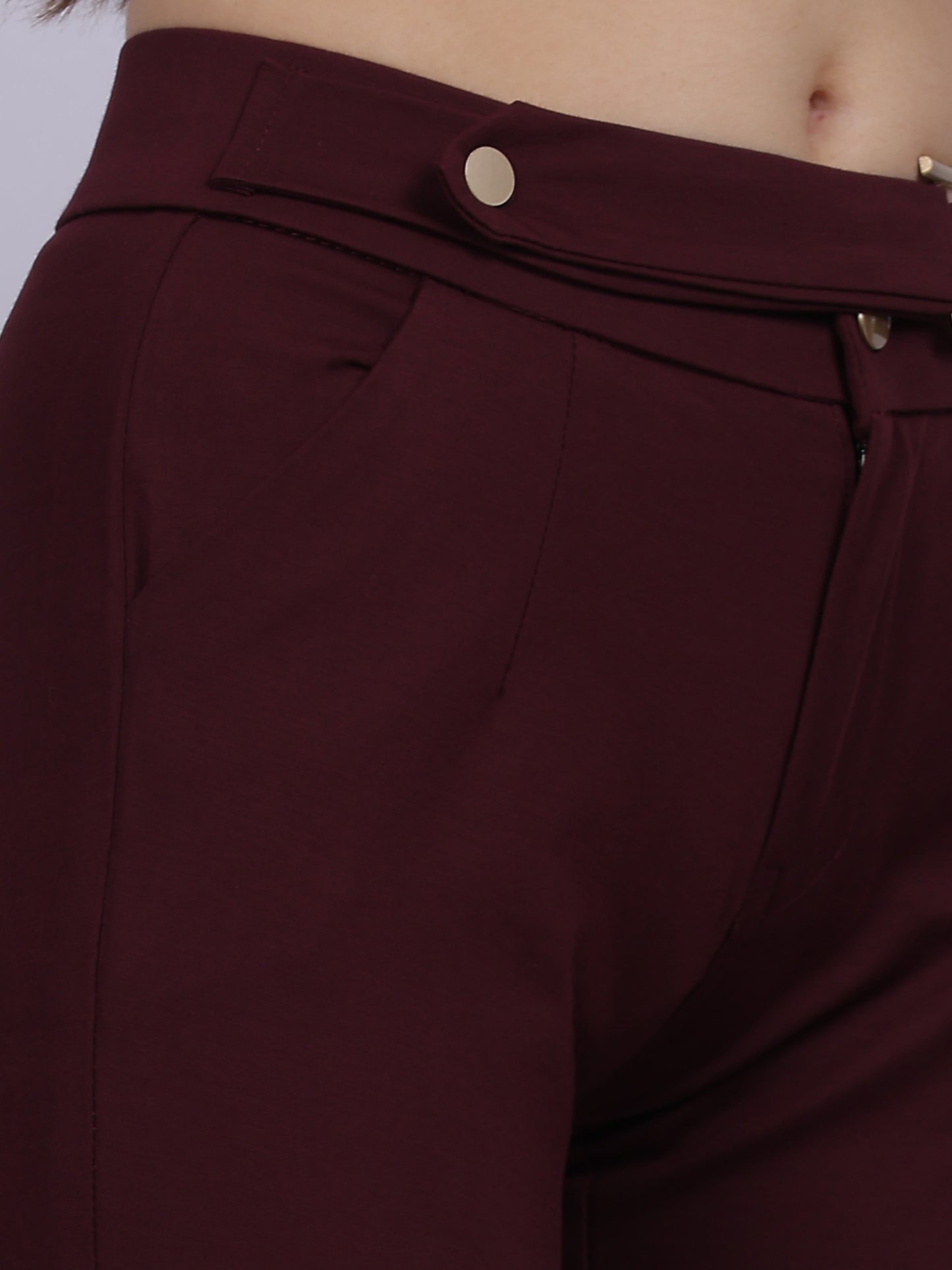 Wine Straight Fit Stretchable Fashion Pants