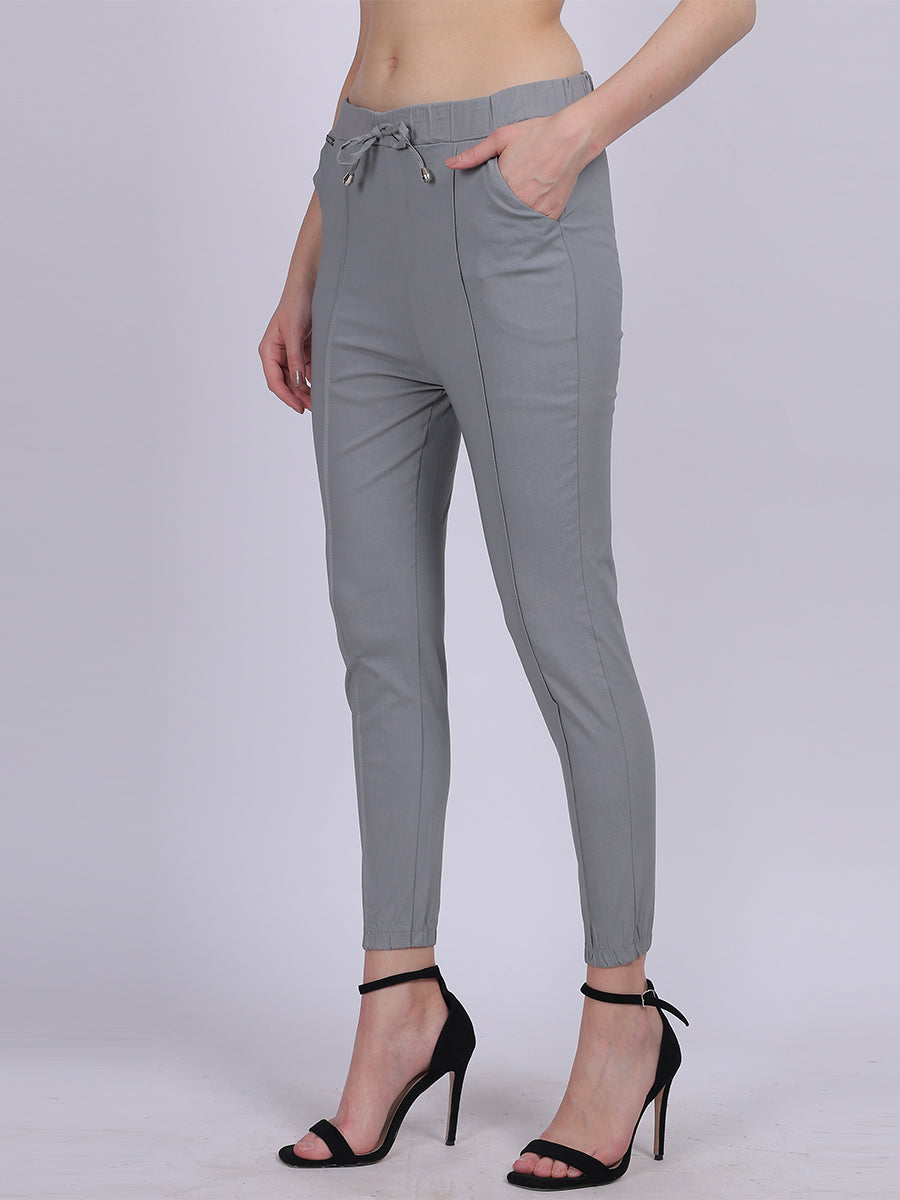 Light Grey Solid Narrow Fit Fashion Joggers