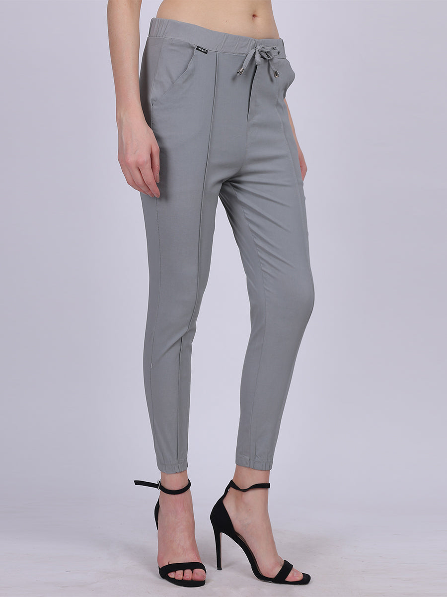 Light Grey Solid Narrow Fit Fashion Joggers