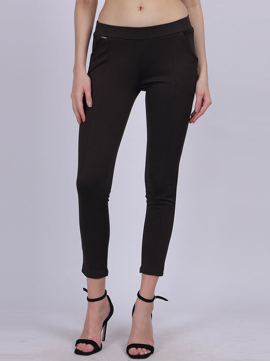 Dark Brown Narrow Fit Formal Stretchable Pants