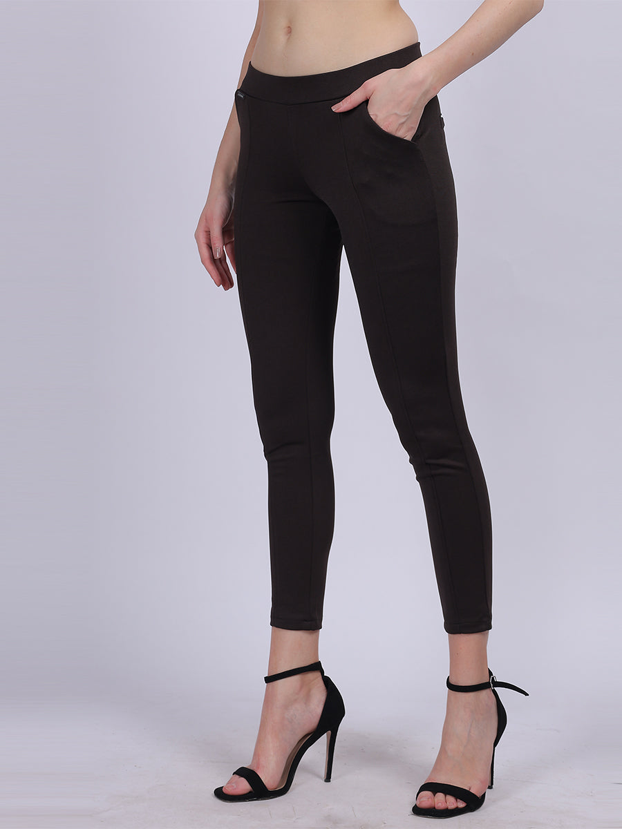 Dark Brown Narrow Fit Formal Stretchable Pants