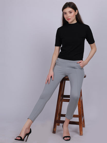 Light Grey Narrow Fit Formal Stretchable Pants