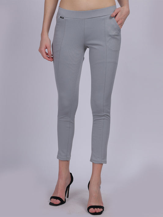 Light Grey Narrow Fit Formal Stretchable Pants