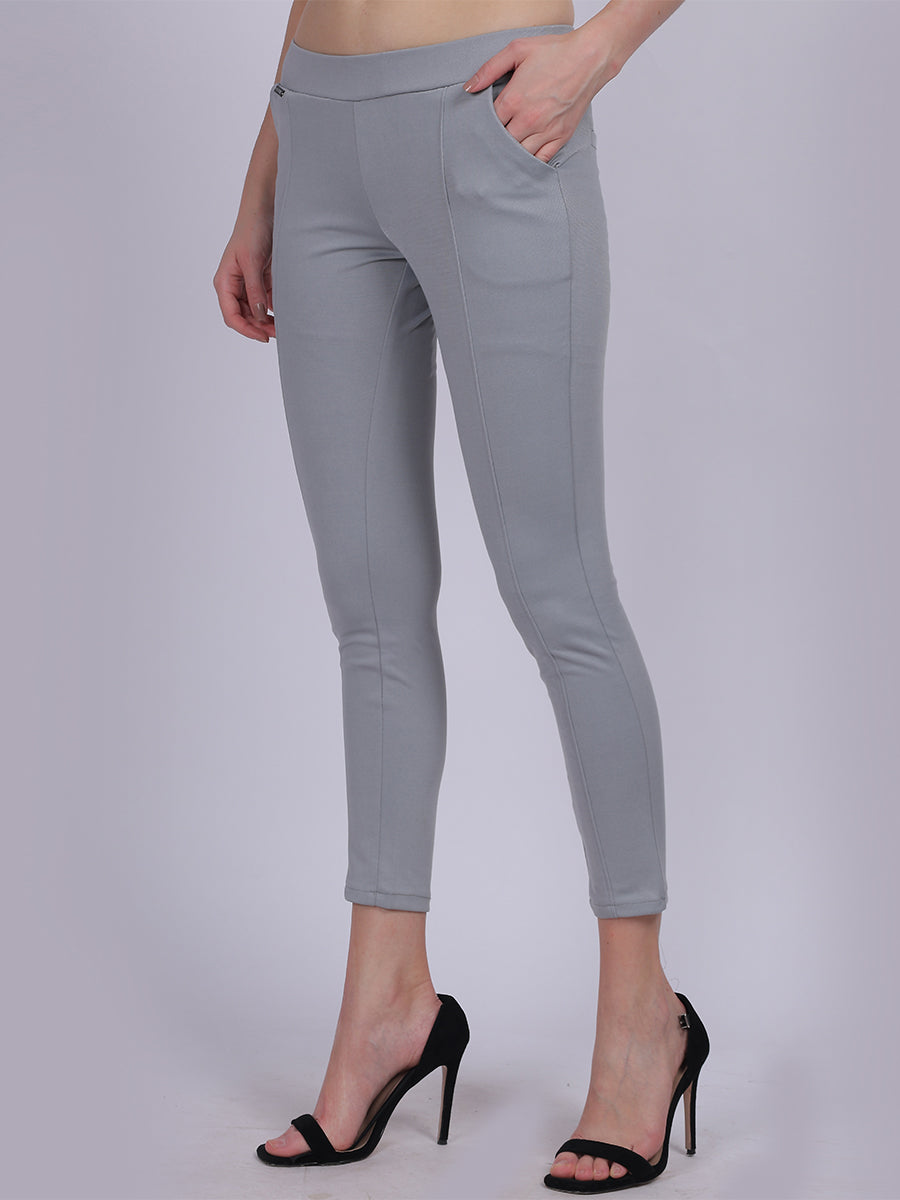 Light Grey Narrow Fit Formal Stretchable Pants