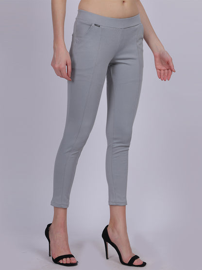 Light Grey Narrow Fit Formal Stretchable Pants