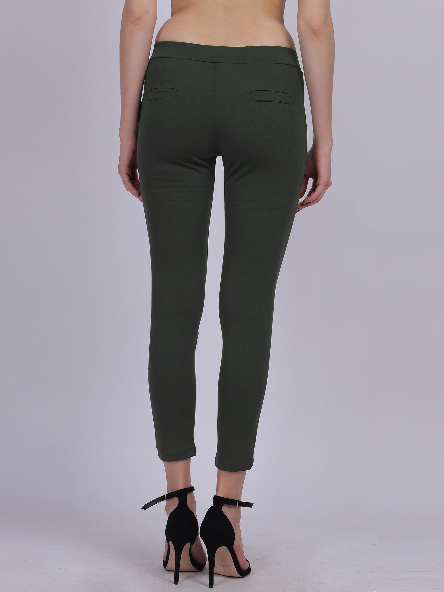 Olive Narrow Fit Formal Stretchable Pants