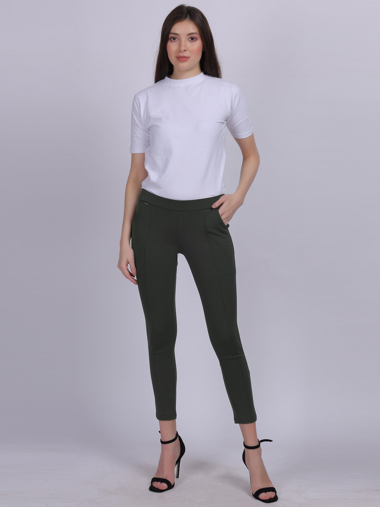 Olive Narrow Fit Formal Stretchable Pants