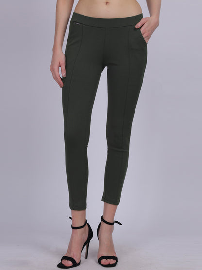 Olive Narrow Fit Formal Stretchable Pants