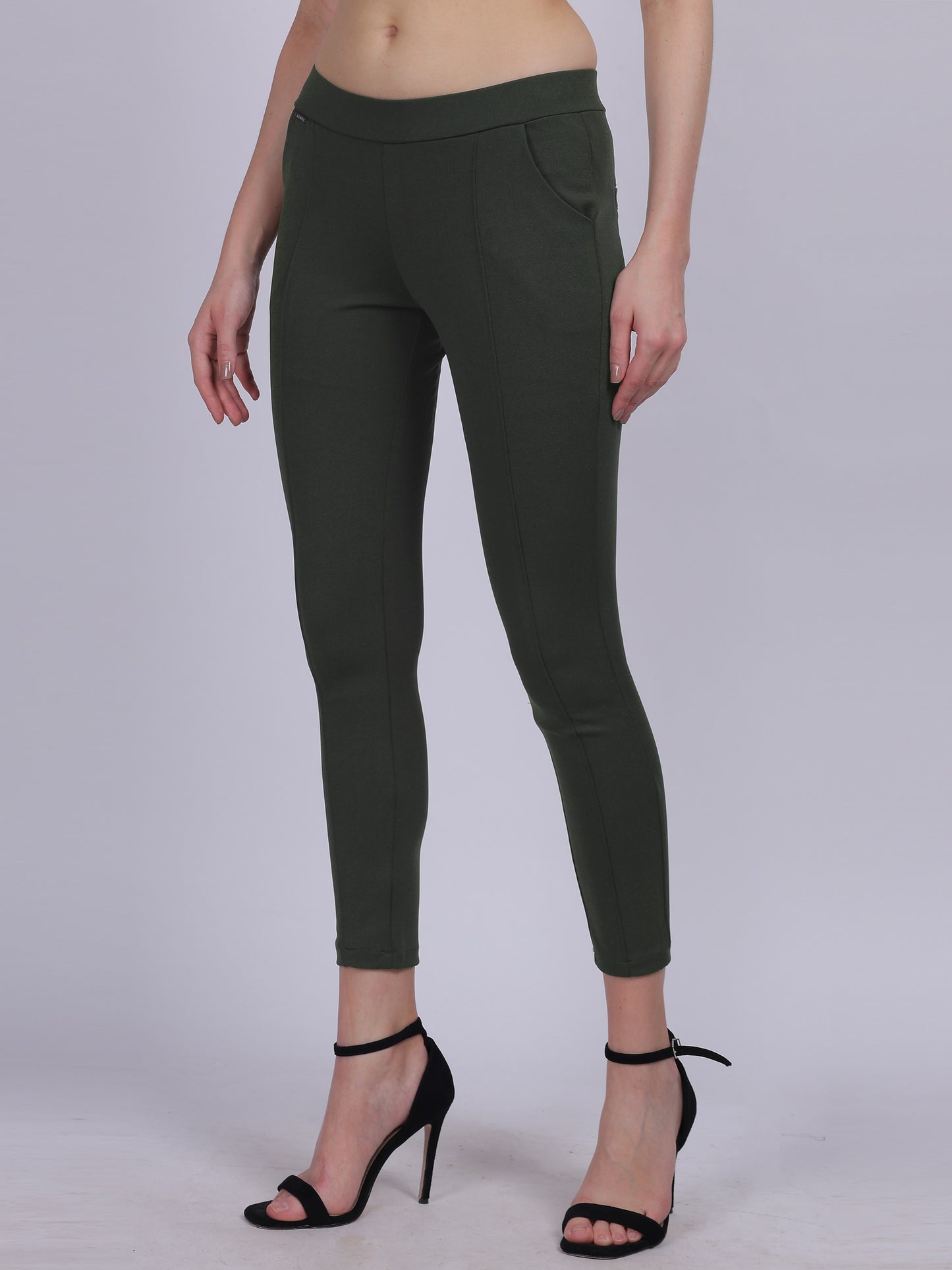 Olive Narrow Fit Formal Stretchable Pants