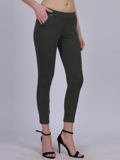 Olive Narrow Fit Formal Stretchable Pants