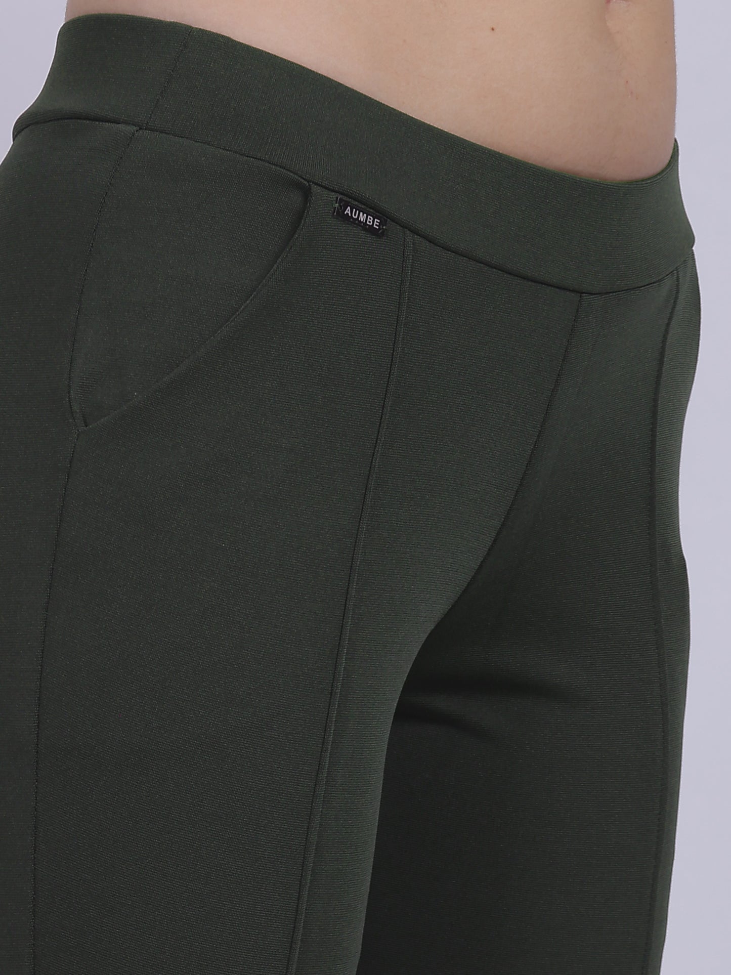 Olive Narrow Fit Formal Stretchable Pants