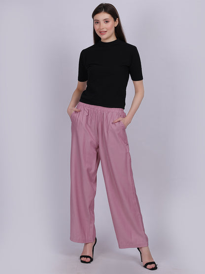 Pink Silky Denim Straight Fit Fashion Pants